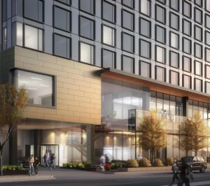 Jacuqard Hotel Cherry Creek Rendering of entry at street level.